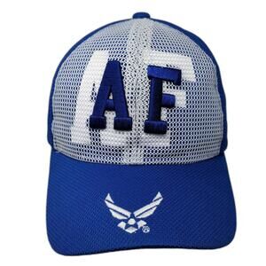 JWM Baseball Cap Blue White OS USAF Air Force Hat Embroidered Adjustable Mesh